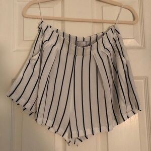 Black & white striped high-waisted shorts